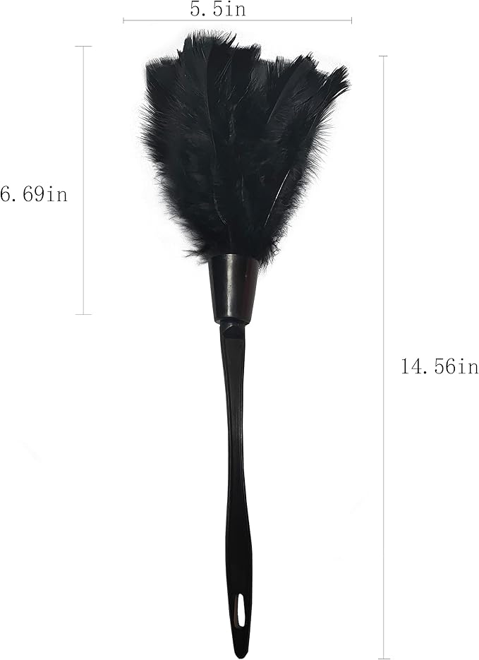 14 Inch Turkey Feather Duster – Lightweight Cleaning Brush for Home, Office, Furniture, Blinds, and Electronics（Black）