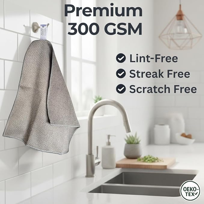 Microfiber Cleaning Cloths - 12" x 12" - Kitchen Dish Cloths for Washing Dishes - Microfiber Cleaning Rags - for Housekeeping, Dusting, Glass, Electronics, Car Interior - 6 Pack - Gray, Beige, Pink