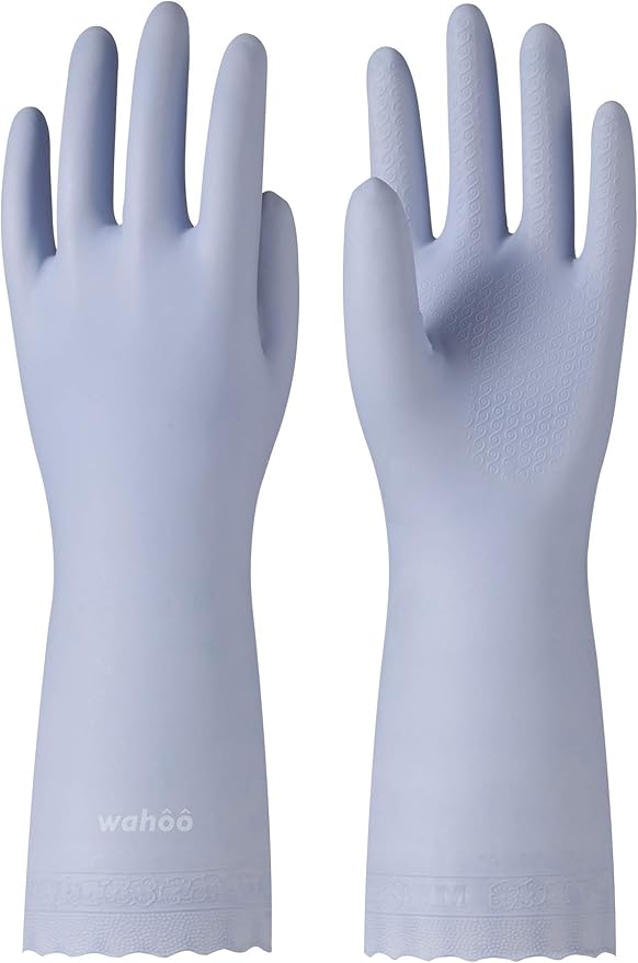 LANON wahoo Skin-Friendly Dishwashing Cleaning Gloves, Reusable Unlined Dish Washing Gloves, Non-Slip, Icelandic Blue, Medium