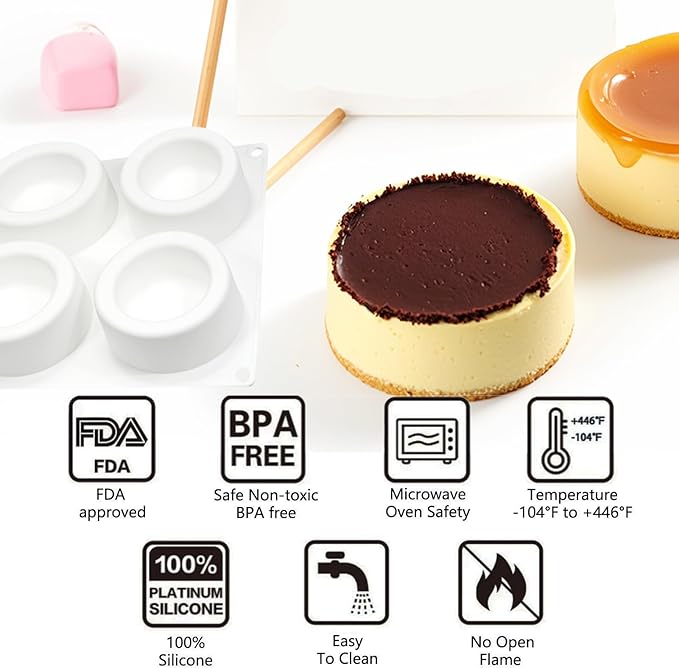 Large Mousse Chocolate Silicone Molds, 6-Cavity Round Ice Shot Glass Molds for Ice Shot Glass Cookie Candy Dessert Pudding Dessert Pan