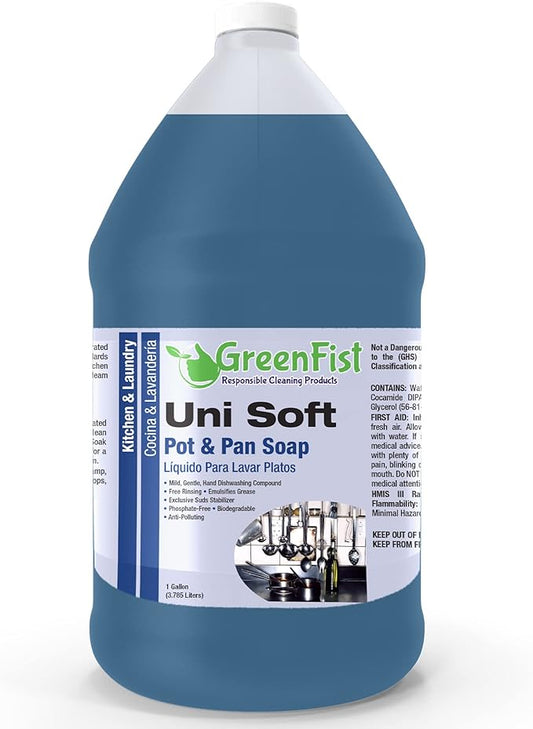 GreenFist Dish Soap Professional Detergent Liquid Pot & Pan Dish-Wash - Light or Heavy Use (Blue Unisoft 1 Gallon)