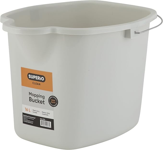Mop Bucket for Cleaning - Car Wash Bucket with Metal Handle- 4.25 Gallon Bucket Grey Durable Plastic Pail for Fishing, Mopping, Cleaning -16 Liter Camping Buckets - Superio