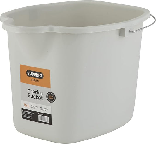 Mop Bucket for Cleaning - Car Wash Bucket with Metal Handle- 4.25 Gallon Bucket Grey Durable Plastic Pail for Fishing, Mopping, Cleaning -16 Liter Camping Buckets - Superio