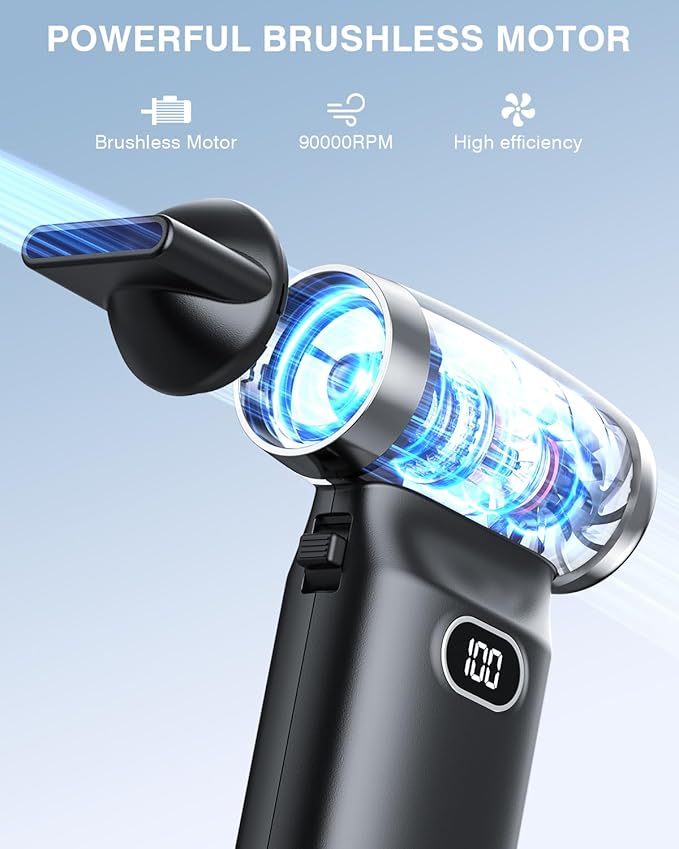 Electric Compressed Air Duster Cordless: 70 MPH High Wind Speed Mini Air Blower for Electronics Portable Computer Cleaner Hand Keyboard Cleaning Powerful Duster for Car, Fans and Other Sences