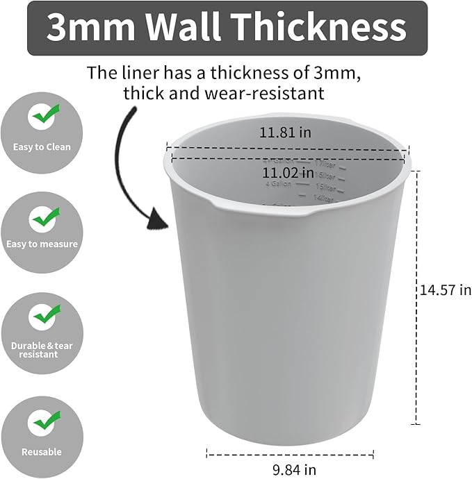 5 Gallon Silicone Bucket Liner - Reusable Measuring Mixing Liner for Concrete, Mortar, Grout, Paint - Food Grade Non-Stick with Measurement Marks - Easy to Clean & Durable (Gray)