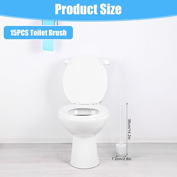 JIEYAO 15 Pcs Heavy Duty Toilet Brush, 14.2 Inch Commercial Toilet Bowl Brush White Long Scrubber Cleaning Scrub with PP Handle Nylon Bristles for Bathroom Household Cleaning