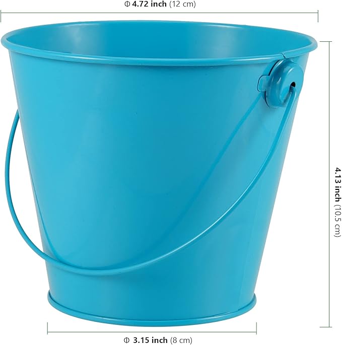 HAKZEON 10 Pack 4.72 x 4 Inches Mini Metal Buckets, Metal Pails with Handle, Metal Bucket with Handle for Crafts and Party Favors, Blue