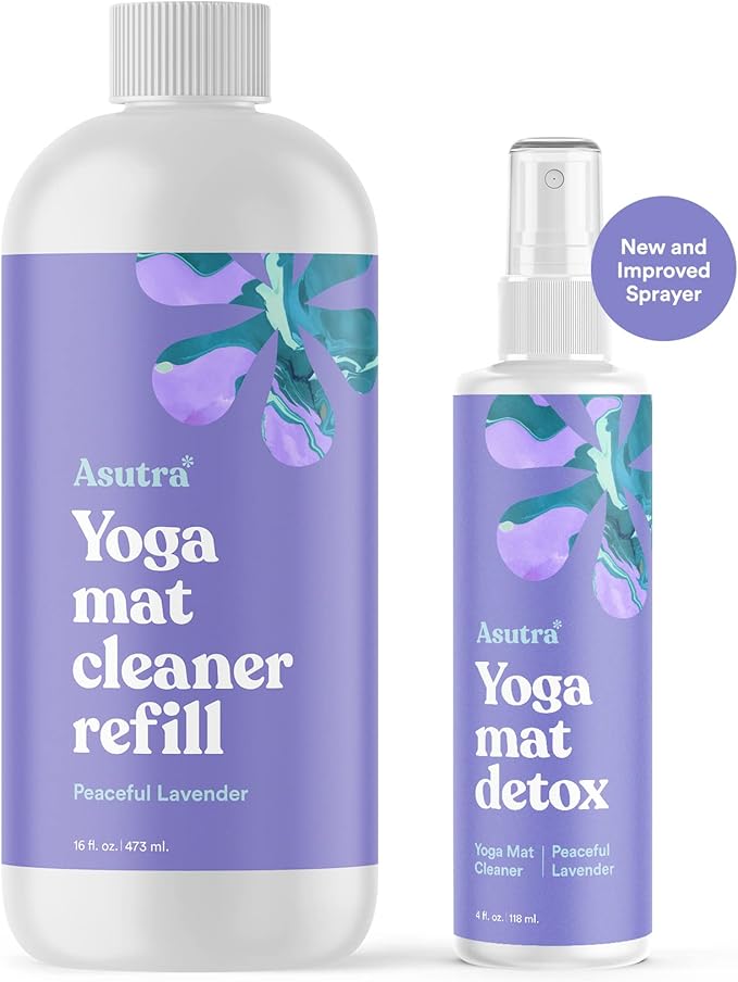 ASUTRA Yoga Mat Cleaner Spray (Peaceful Lavender), 4 fl oz - No Slippery Residue, Organic Essential Oils, Deep-Cleansing for Fitness Gear & Gym Equipment, Microfiber Towel Included