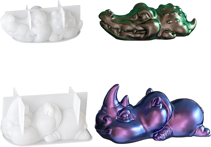 2Pcs Resin Molds Animal Silicone Molds for Resin Casting Crocodile Rhino Gypsum Concrete Molds