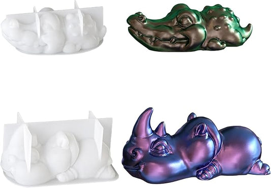 2Pcs Resin Molds Animal Silicone Molds for Resin Casting Crocodile Rhino Gypsum Concrete Molds