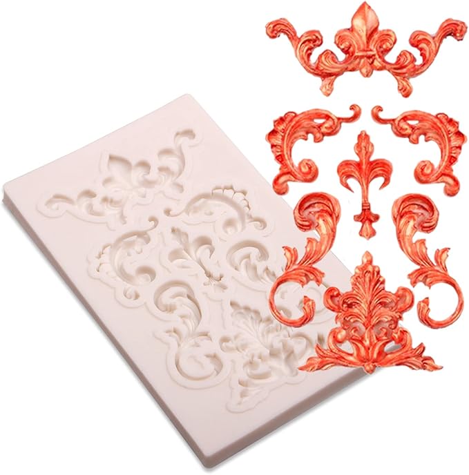 Baroque Feather Chocolate Molds Silicone, Scroll Relief Border Fondant Molds, for Wedding Party Cake Decoration, Cupcake Toppers, Sugar Craft Gum Paste Polymer Clay Pie Candy