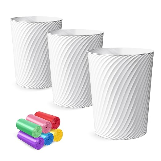 Small Trash Can 3 Pack 1.8 Gallons, Bathroom Trash Can & Garbage Can with 6 Trash Bags, Bedroom Trash Bin & Waste Basket for Office, Bedroom, Living Room, Kitchen, Compact Space