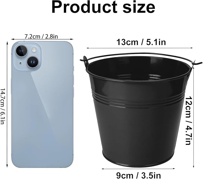 15 Pack 5.1" Black Metal Bucket, Elegant Galvanized Buckets with Handles, Tin Buckets, Small Iron Bucket, Metal Pail for Party Favors, Crafts, Garden & Beach