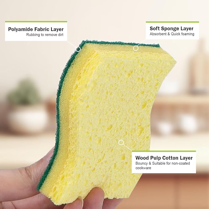 AIDEA Heavy-Duty Scrub Sponges, 24Count, Sponge for Non-Coated Cookware, Kitchen Sponges for Dishes, Scrubbing Power for Tough Messes, Cleaning Sponge for Kitchen, Bathroom, Household