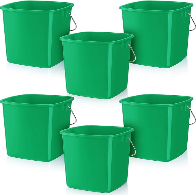 Zhehao 6 Pcs 3 Quart Cleaning Bucket Small Detergent Square Bucket Sanitizing Plastic Pail with Handles Square Cleaning Pail for Home, Offices, School, Commercial Use, Food Service(Dark Green)