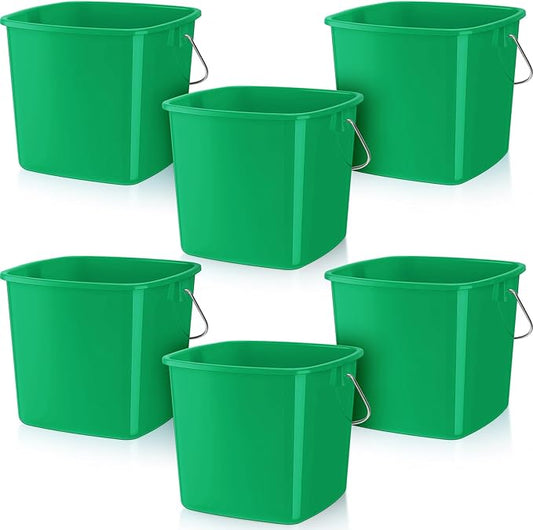 Zhehao 6 Pcs 3 Quart Cleaning Bucket Small Detergent Square Bucket Sanitizing Plastic Pail with Handles Square Cleaning Pail for Home, Offices, School, Commercial Use, Food Service(Dark Green)