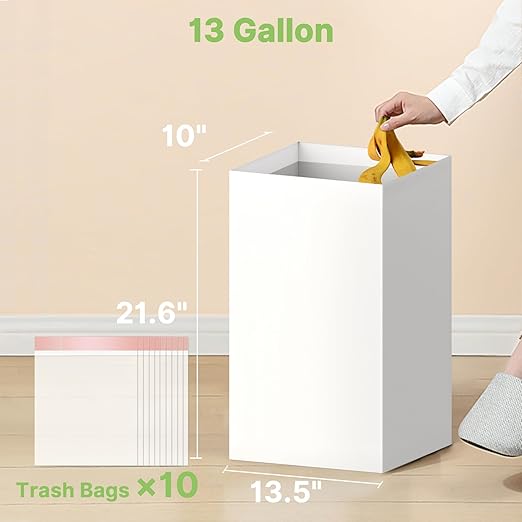 8 Pack Extra Large Disposable Trash Cans, Reusable Portable Garbage Can, 13 Gallon (21.6" H x 13.5" W x 10" D), Extra Thick Recycled Cardboard Portable Garbage Can and Recycling Bins,White