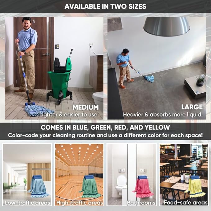 Commercial Mop Head Replacement – 1 Pack Blue Medium Microfiber Tube Mop (14 oz.) | Industrial Wet Mops | Refill Heads, Machine Washable, Heavy Duty | Hardwood, Tile, Laminate, Vinyl Floors