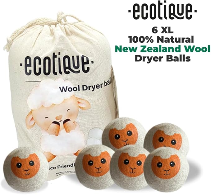 Wool Dryer Balls 6-Pack XL 100% New Zealand Wool Reusable for 1000+ Loads Baby-Safe Chemical-Free Natural Fabric Softener Reduces Drying Time Wrinkles Static Dryer Sheet Alternative