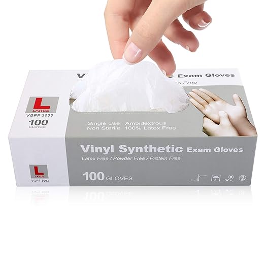Disposable Medical Clear Vinyl Exam Gloves Industrial Gloves - Latex-Free & Powder-Free100PCS - Large