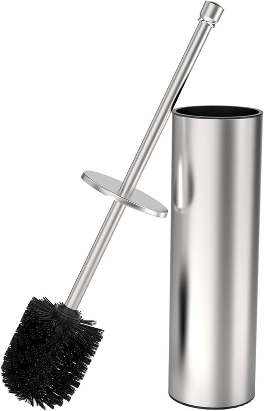 Toilet Brush and Holder Set, Toilet Bowl Brush for Bathroom with Long Handle, Stainless Steel Toilet Cleaner Brush with Durable Scrubbing Bristles,Splash-Proof (Brushed Nickel)