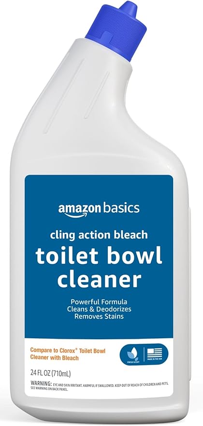 Amazon Basics Toilet Bowl Cleaner with Cling Action Formula, Bleach, Fresh Scent, 24 Fl Oz, Pack of 1