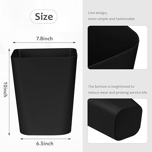 ZXJ Small Trash Can - Waste Basketbin - 1.8 Gallon -Black - Bathrooms, Laundry Room, Kitchens, Offices