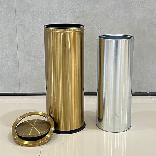 30L/8GAL Gold Brass Kitchen Trash Can,Tall Commercial Garbage can，Large Capacity FILP lid Trash can for Kitchen,Shopping mall,Elevator gate,Airport, Hotel,Commercial (Gold)