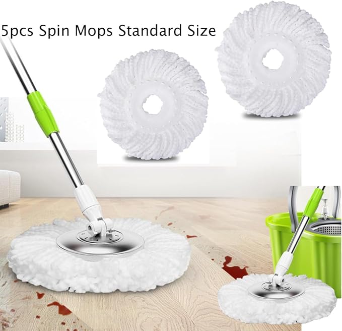 YWSHF Spin Mop Head Replacement Compatible with Hurrican, Mopnado, Cassabel 360 Spin Magic Mopping,Microfiber Spin Mop Refill Heads for Universal Round Shape Standard Size 5 Pack