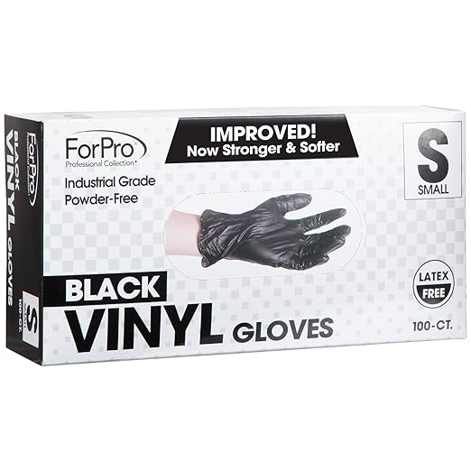 ForPro Professional Collection Disposable Vinyl Gloves, Black, Industrial Grade, Powder-Free, Latex-Free, Non-Sterile, Food Safe, 2.75 Mil. Palm, 3.9 Mil. Fingers, Small, 100-Count (Pack of 10)