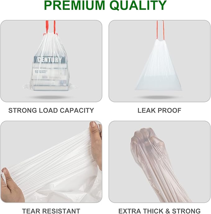 Drawstring Small Trash Bags, Magesh 4 Gallon Drawstring Extra Thick Garbage Bags Unscented, Quick Cinch for Bathroom Kitchen Office Small Can, 44 Count, White