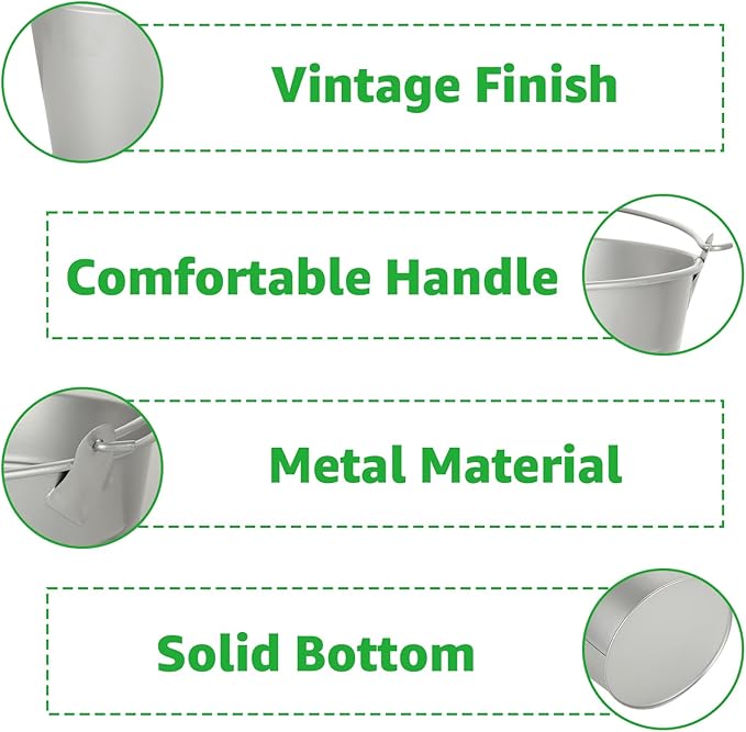 6PCS 6Inch Galvanized Buckets with Handles - Small Metal Flower Pot Planters for Home Decor, Wedding Decorations