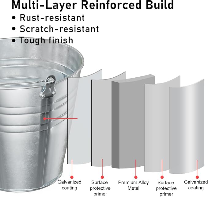 4 Gallon Galvanized Ice Bucket - Large Rustproof Metal Bucket Drink Tub with Wood Handles - 13" Beverage Bucket for Party BBQ Wedding Home Décor & Storage - 13"L x 13"W x 12"H - 3 Pack