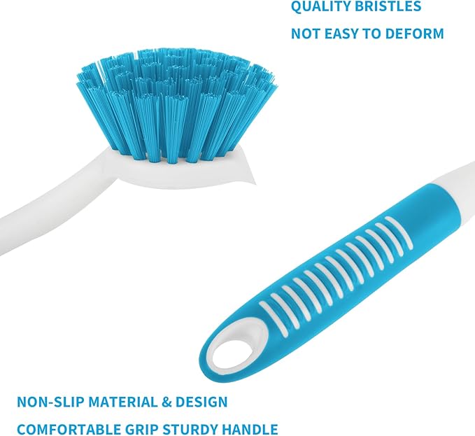 Dish Brush with Handle, 2 Pack Scrub Brushes with Built-in Scraper for Cleaning Kitchen, Pots, Pans and Sink, Scrubber Washing Tools, Blue