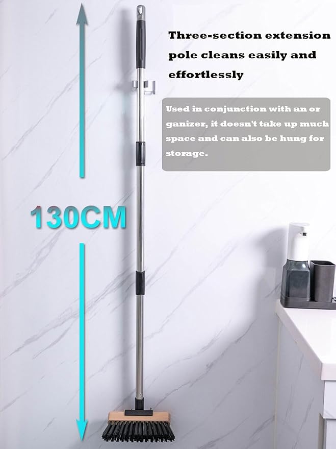 Heavy Duty Push Broom Stiff Bristle Broom Brush with Solid Wood Broom Head Indoor Outdoor Floor Scrubber Brushes for Bathroom Bathtub Tile Floor Patio Swimming Pool