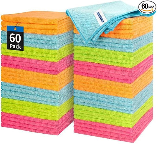 HOMERHYME Microfiber Cleaning Cloth - 60 Pack Shop Towels, 12" x 12" Cleaning Rags Lint Free, Reusable Microfiber Towels for Cars Kitchen Automotive House Office