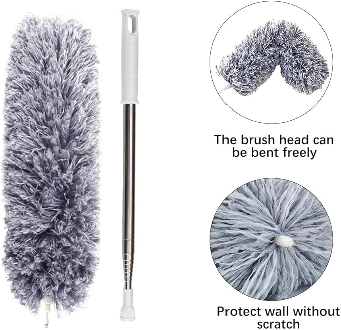 DELUX Microfiber Feather Duster Extendable Duster with 100 inches Extra Long Pole, Bendable Head & Long Handle Dusters for Cleaning Ceiling Fan, High Ceiling, Blinds, Furniture & Cars Gray