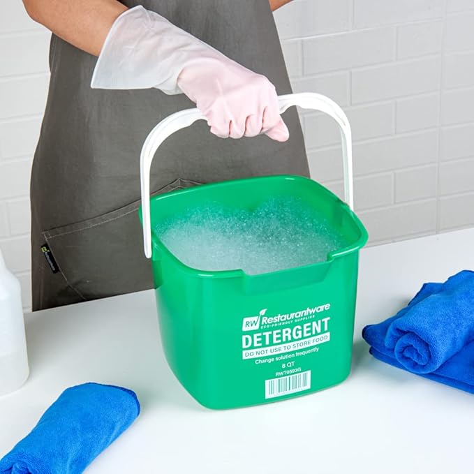 Restaurantware-RW Clean 8 Quart Cleaning Bucket, 1 Detergent Square Bucket - With Measurements, Built-In Spout And Handle, Green Plastic Utility Bucket, For Home Or Commercial Use,