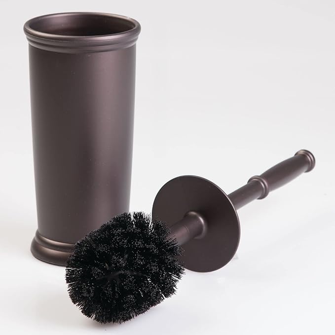 mDesign Toilet Bowl Brush and Holder - Covered Bathroom Toilet Brush - Standing Toilet Bowl Scrubber in Modern Holder - Compact, Space Saving, Deep Cleaning Brush for Toilet - Hyde Collection - Bronze
