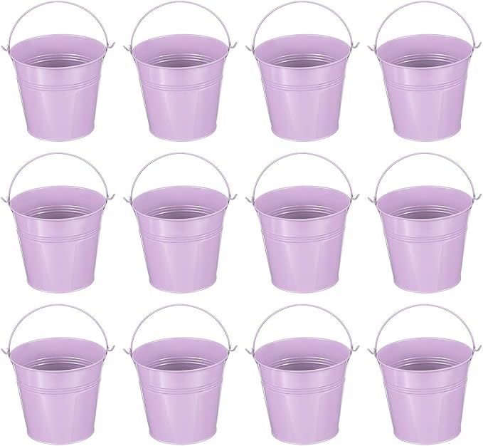 PATIKIL 5.1"x4.7" Small Metal Buckets with Handle, 12 Pcs Mini Galvanized Bucket Colorful Easter Buckets for Crafts Party Favors Decoration, Light Purple