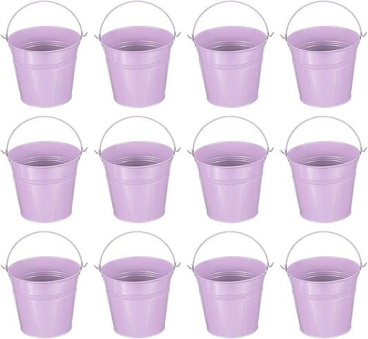 PATIKIL 5.1"x4.7" Small Metal Buckets with Handle, 12 Pcs Mini Galvanized Bucket Colorful Easter Buckets for Crafts Party Favors Decoration, Light Purple