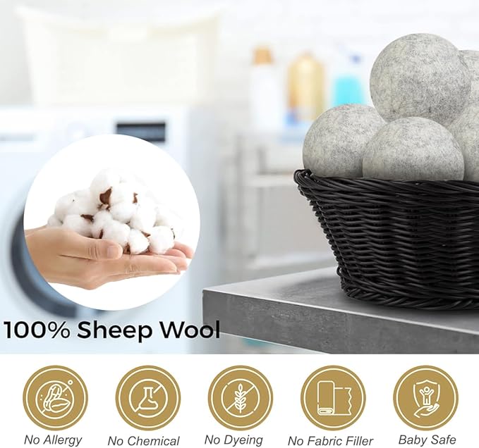 Wool Dryer Balls 6 Pack Reusable Laundry Drying Ball New Zealand Natural Fabric Softener Reduce Clothing Static and Wrinkles