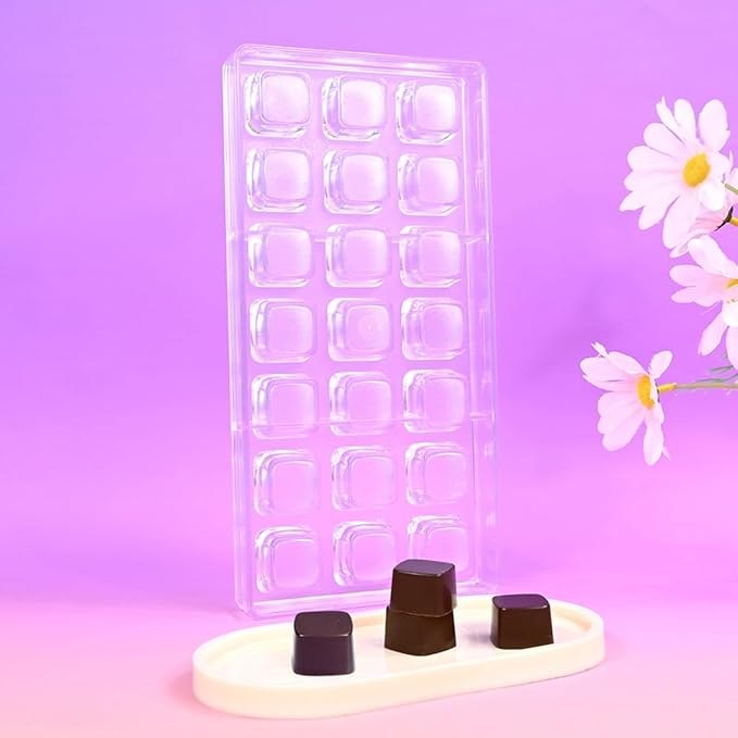 TUKE Square Polycarbonate Chocolate Mold 21 Cavities Premium Plastic Mold for Chocolate Making, Candy, Desserts – Food-Grade, Durable & Easy Release for DIY Home Baking (F_ Square)