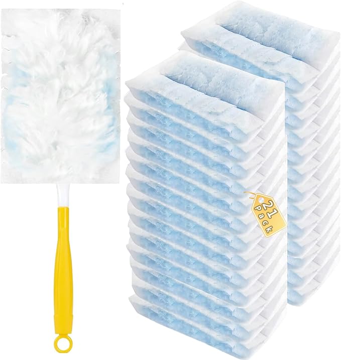 Duster Refills Compatible with Swiffer Duster, Heavy Duty Multi Surface Duster Replacement with 1 Extra Handle for Cleaning Furniture, Blinds, Ceiling Fans and Car (Blue-21 Pack)