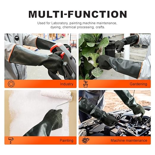 North Tower Heavy Duty Rubber Gloves, Industrial Gloves Waterproof Reusable Protective Work for Cleaning, Dishwashing, Upgraded with Non-Slip Design, Black（18in,1 pair）