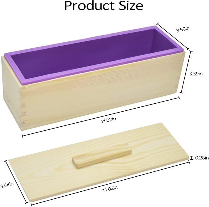 Artcome 42oz Soap Loaf Molds Rectangular Silicone Moulds Wooden Box with Lid, Soap Molds Set with 100pc Bags and 36 Sticker, 2 Sets