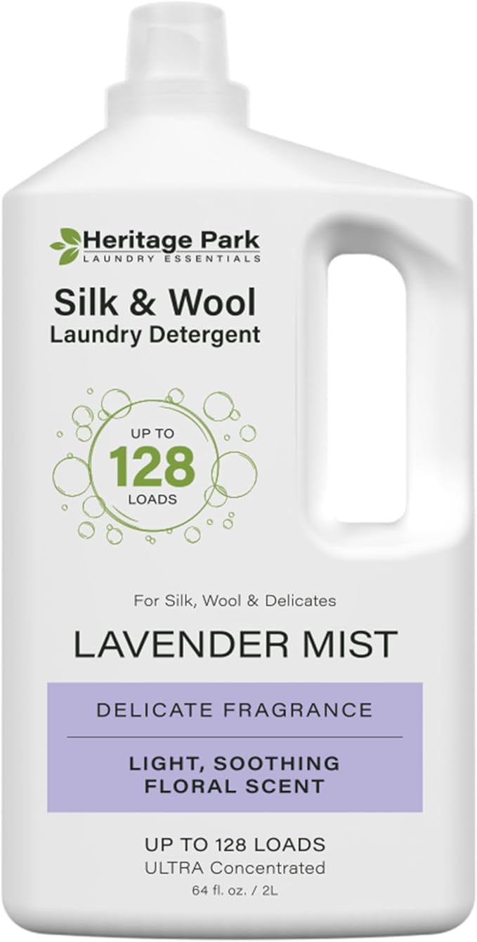 Heritage Park Silk & Wool All-Natural Lavender Mist Scent, pH-Neutral Laundry Detergent - Enzyme-Free, Concentrated Up to 128 loads per bottle (64 fl oz 4-pack)
