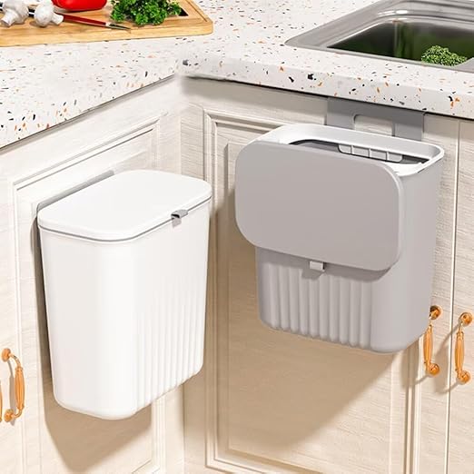 2.4 Gallon Kitchen Trash Can with Lid Compost Bin for Counter Top or Under Sink Large Capacity Garbage Can for Kitchen Bathroom Bedroom Laundry Room (Grey)