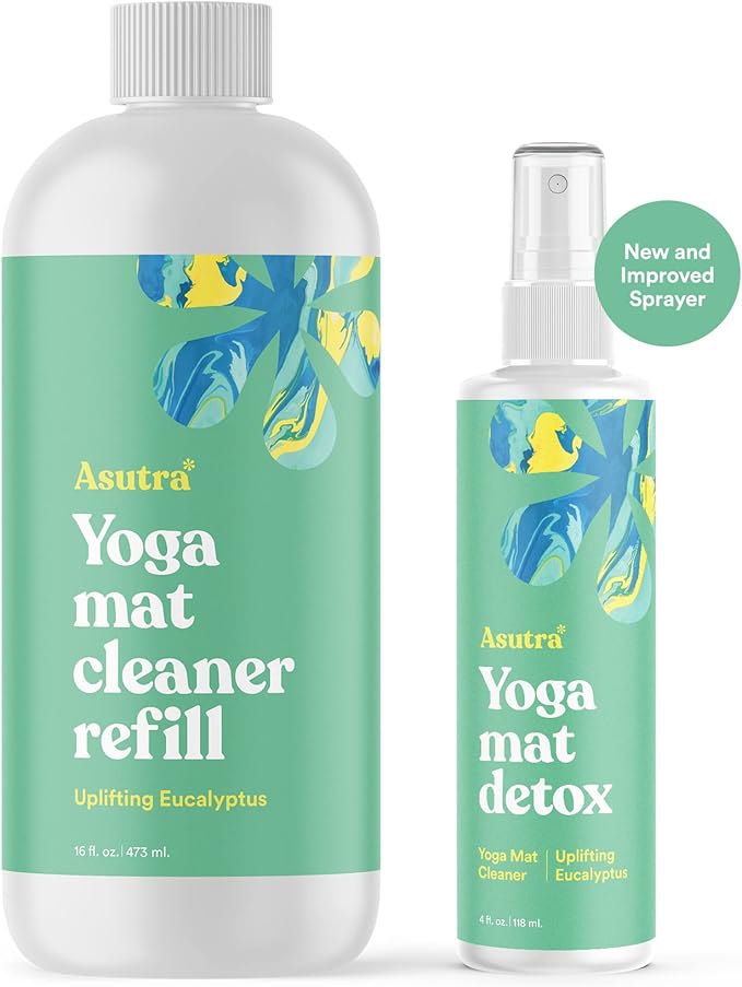 ASUTRA Yoga Mat Cleaner Spray (Uplifting Eucalyptus), 4 fl oz - No Slippery Residue, Organic Essential Oils, Deep-Cleansing for Fitness Gear & Gym Equipment, Microfiber Towel Included