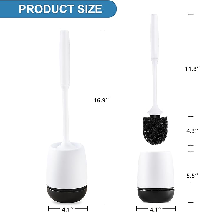 Toilet Brush, Toilet Bowl Brush and Holder Set for Bathroom, Toilet Cleaning Scrubber Cleaner Brush for Bathroom for Deep Cleaning with Stiff Plastic Bristle, Ventilated Holder (Black Head)
